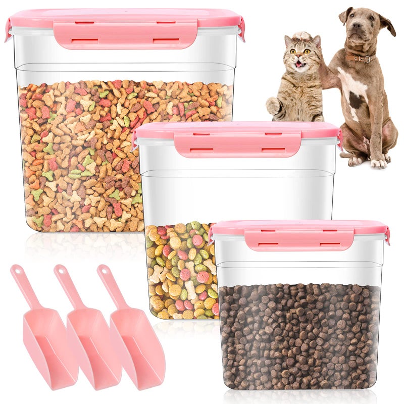 Elesunory 3 Pieces Animal Food Storage Containers, Plastic Dog Food Storage Container with Spoon, 4 Seal Buckles Pet Food Storage Containers for Dog Cat Treats(3.8 L+ 2.3L +1.2L) - Image 1